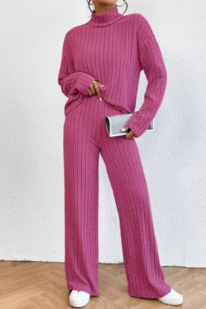 Hazel Blues® |  Mock Neck Dropped Shoulder Top and Pants Set
