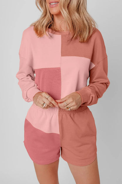 Hazel Blues® |  Color Block Round Neck Top and Shorts Set
