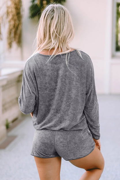 Hazel Blues® |  Boat Neck Long Sleeve Top and Drawstring Shorts Set