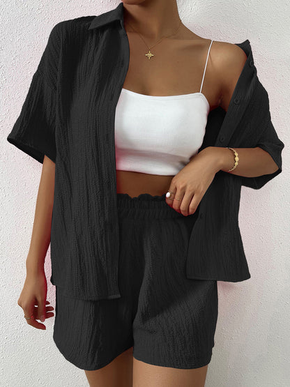 Hazel Blues® |  Button Up Half Sleeve Top and Shorts Set