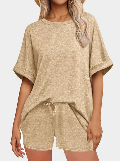 Hazel Blues® |  Round Neck T-Shirt and Drawstring Shorts Set