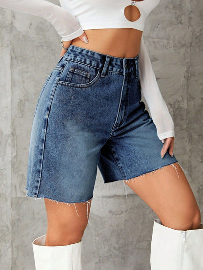 Hazel Blues® |  Frayed Hem Denim Shorts