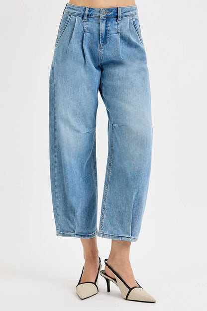 Hazel Blues® | RISEN Mid Rise Fit Crop Wide Volume Leg Jeans
