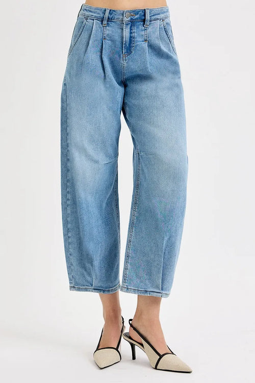 Hazel Blues® | RISEN Mid Rise Fit Crop Wide Volume Leg Jeans