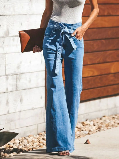 Hazel Blues® |  High-Waisted Tie-Front Flare Jeans