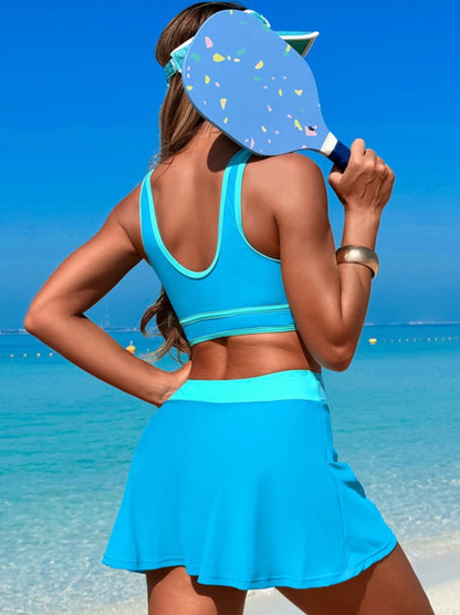 Hazel Blues® |  Scoop Neck Top and Skort Swim Set