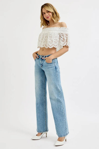 Hazel Blues® | RISEN Low Rise Ankle Boyfriend Distressed Jeans