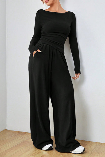 Hazel Blues® |  Boat Neck Long Sleeve Top and Pants Set