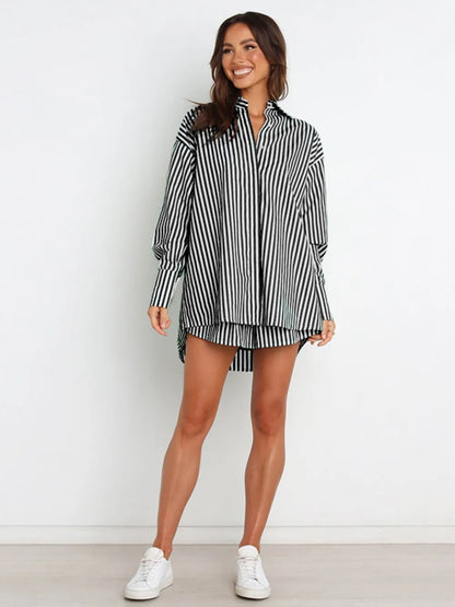 Hazel Blues® |  Striped Dropped Shoulder Shirt and Shorts Set