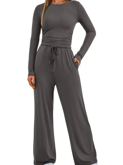 Hazel Blues® |  Round Neck Long Sleeve Top and Pants Set