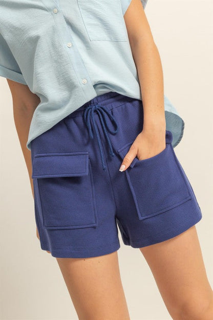 Hazel Blues® |  HYFVE Drawstring Waffle Knit Front Pocket Shorts