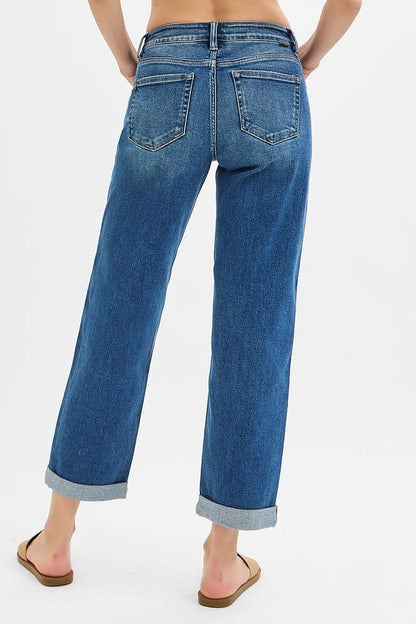 Hazel Blues® | RISEN Mid Rise Boyfriend Roll Up Jeans