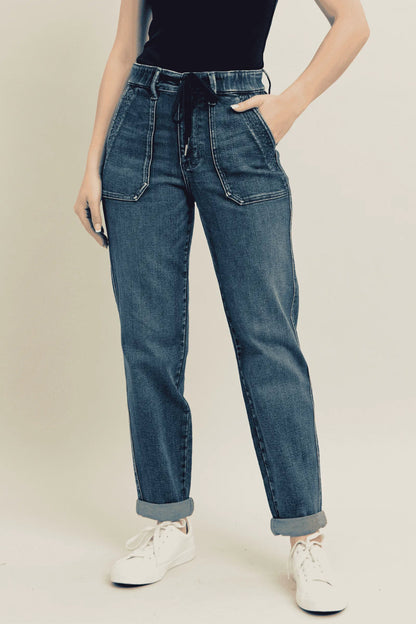 Hazel Blues® | Judy Blue HW Vintage Wash Jeans w/ Drawstring