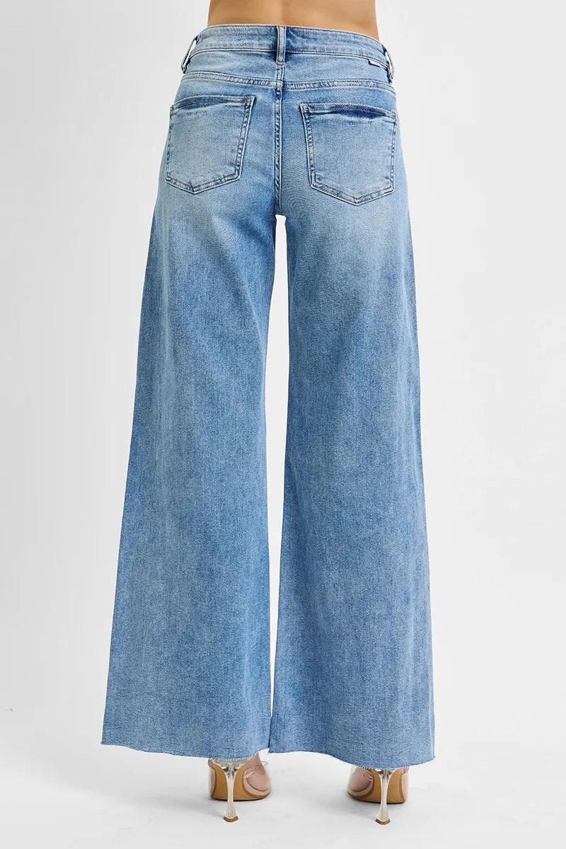 Hazel Blues® | RISEN Tummy Control High Rise Ankle Palazzo Jeans
