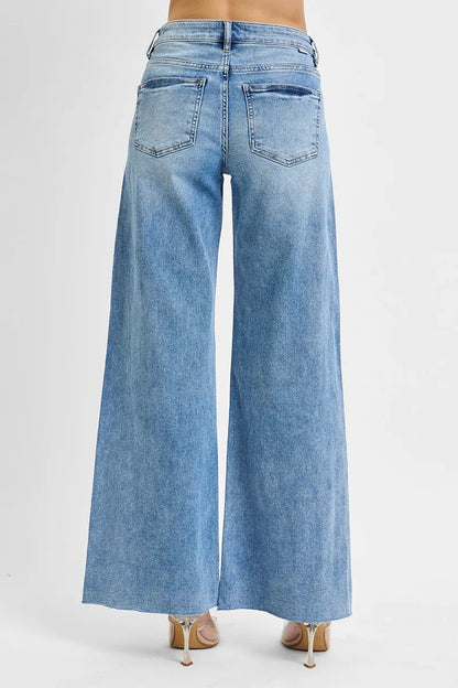Hazel Blues® | RISEN Tummy Control High Rise Ankle Palazzo Jeans
