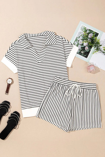 Hazel Blues® |  Stripe V Neck Tee and Casual Shorts Set