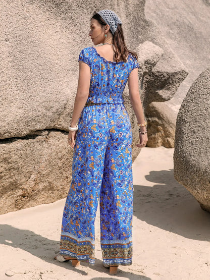Hazel Blues® |  Printed V-Neck Top and Pants Set