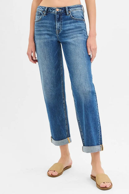 Hazel Blues® | RISEN Mid Rise Boyfriend Roll Up Jeans