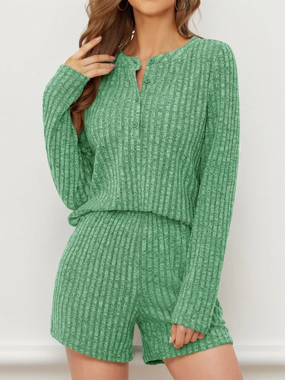 Hazel Blues® |  Ribbed Round Neck Top and Shorts Set