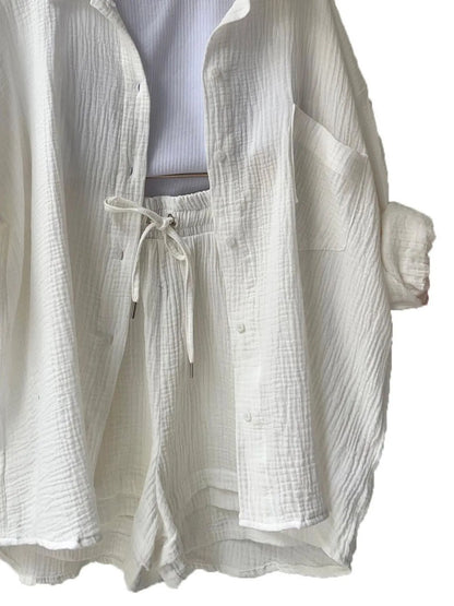 Hazel Blues® |  Textured Button Up Shirt and Shorts Set