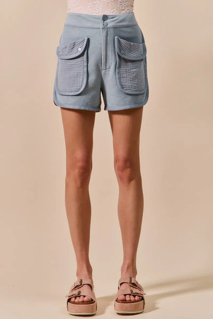Hazel Blues® |  SO ME Mineral Washed Terry High Rise Cargo Shorts