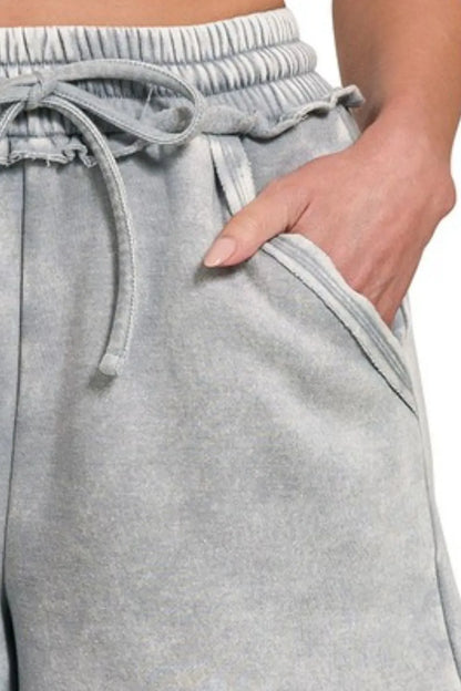 Hazel Blues® |  Zenana Acid Wash Fleece Drawstring Shorts With Pockets