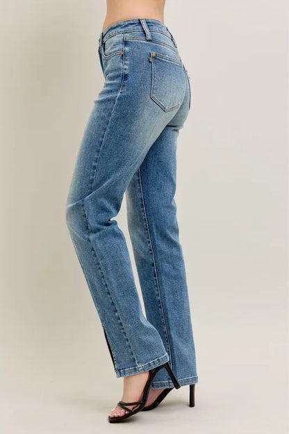 Hazel Blues® | Judy Blue High Waist Vintage Wash Front Seam & Slit Straight