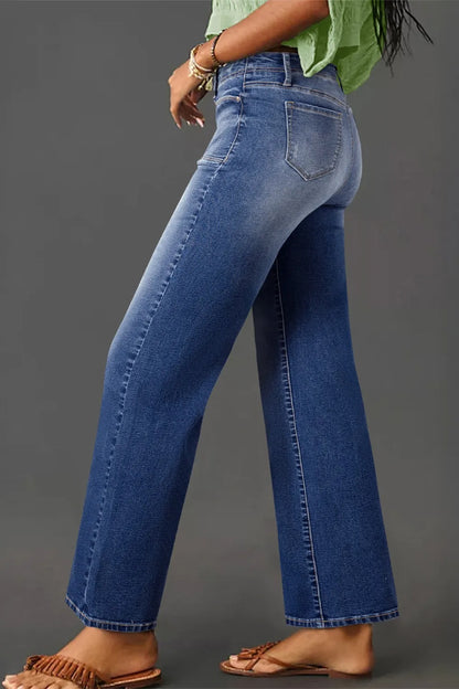 Hazel Blues® |  High-Waisted Wide-Leg Vintage Wash Jeans