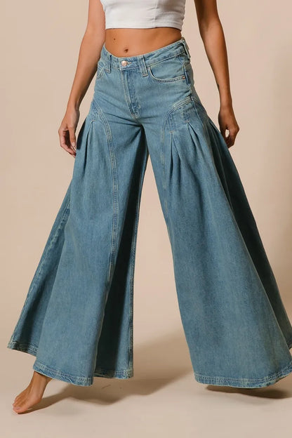 Hazel Blues® |  BiBi Pleated Detail Wide Jeans