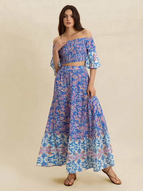 Hazel Blues® |  Smocked Off-Shoulder Printed Top and Skirt Set