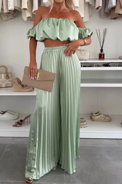 Hazel Blues® |  Off-Shoulder Top and Pleated Pants Set