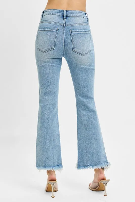 Hazel Blues® |  RISEN High Rise Crop Bootcut Fray Hem Jeans