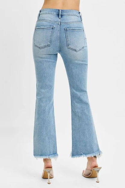 Hazel Blues® |  RISEN High Rise Crop Bootcut Fray Hem Jeans