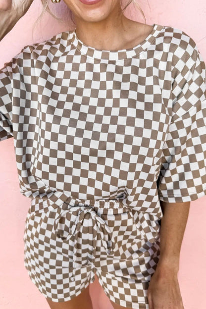 Hazel Blues® |  Checkered Round Neck Top and Shorts Set