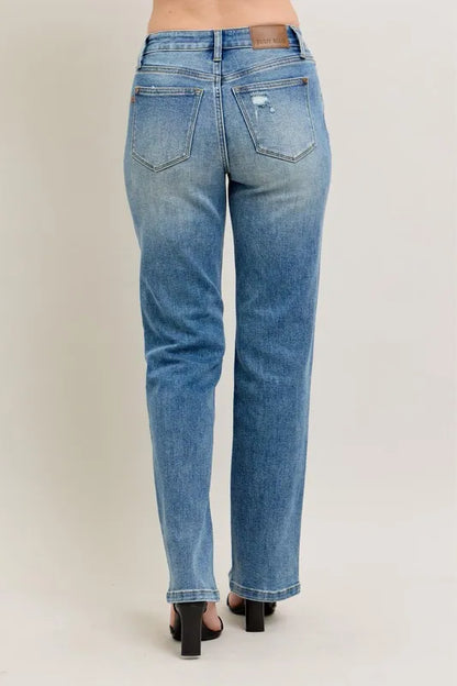 Hazel Blues® | Judy Blue High Waist Vintage Wash Front Seam & Slit Straight