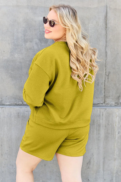 Hazel Blues® |  Double Take Texture Long Sleeve Top and Drawstring Shorts Set