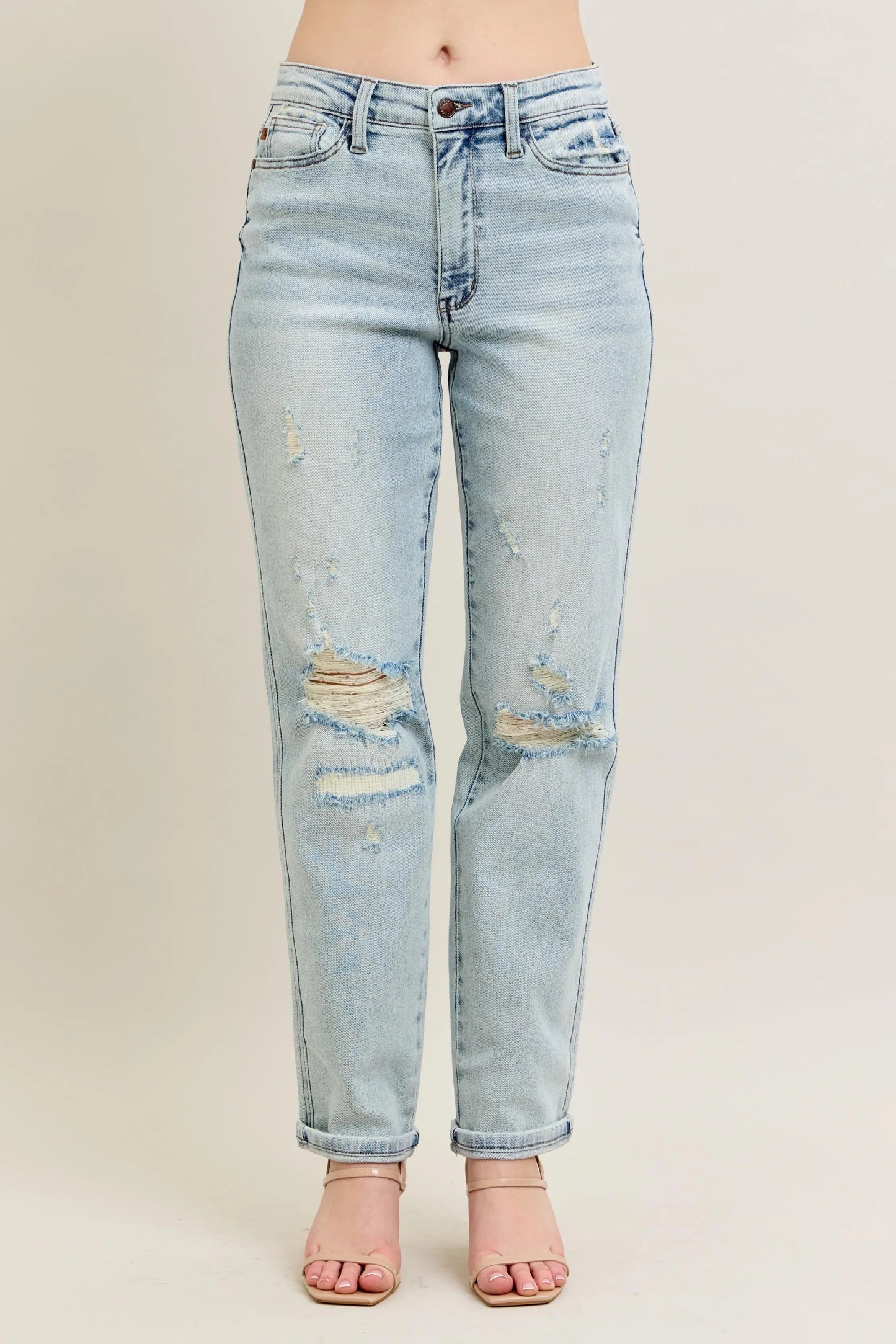 Hazel Blues® | Judy Blue Mr Repair Stitch Detail Destroy Single Cuff Bf Jeans