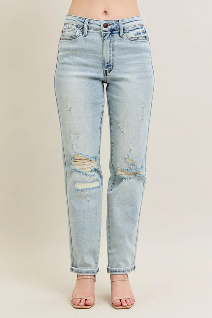 Hazel Blues® | Judy Blue Mr Repair Stitch Detail Destroy Single Cuff Bf Jeans