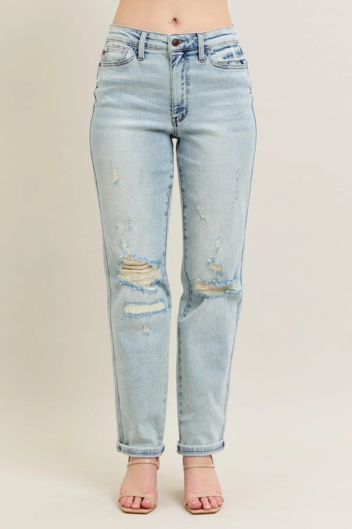 Hazel Blues® | Judy Blue Mr Repair Stitch Detail Destroy Single Cuff Bf Jeans