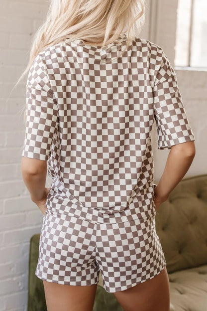 Hazel Blues® |  Checkered Round Neck Top and Shorts Set