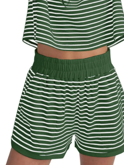 Hazel Blues® | Contrast Striped T-Shirt and Shorts Set