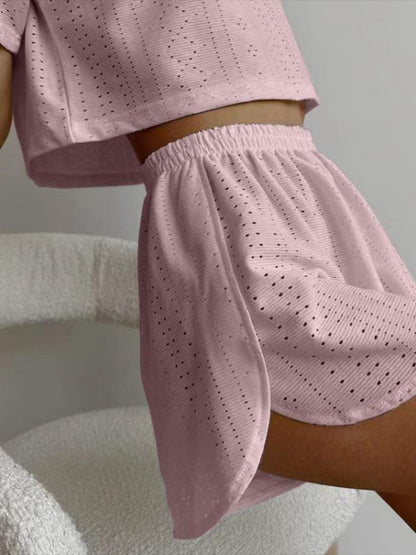 Hazel Blues® |  Eyelet Round Neck Top and Shorts Set