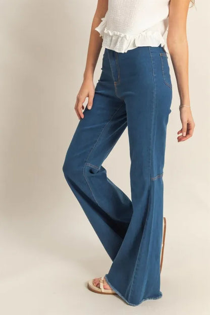 Hazel Blues® |  HYFVE Raw Hem High-Waist Washed Flared Jeans