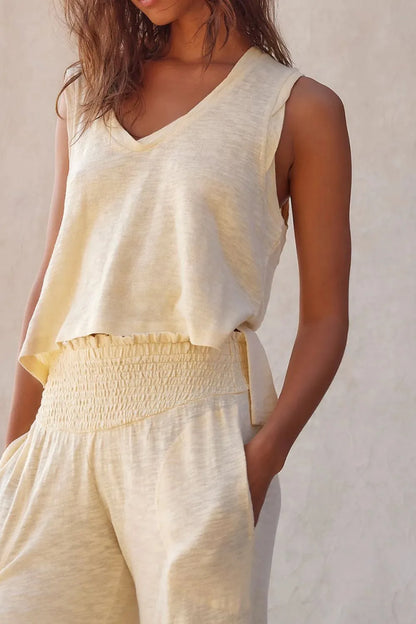 Hazel Blues® |  Solid Color Tank Top and Smocked Waist Pants Set
