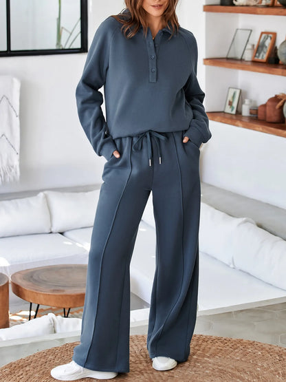 Hazel Blues® |  Collared Sweatshirt and High Waist Pants Active Set