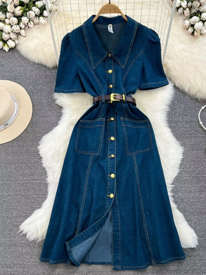 Hazel Blues® |  Button Front Short Sleeve Denim Dress