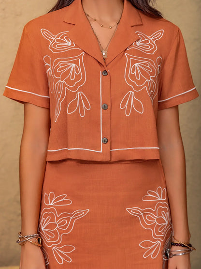 Hazel Blues® |  Embroidered Short Sleeve Top and Mini Skirt Set