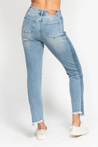 Hazel Blues® | Judy Blue Vintage Wash Side Panel Detail with Fray Hem Slim