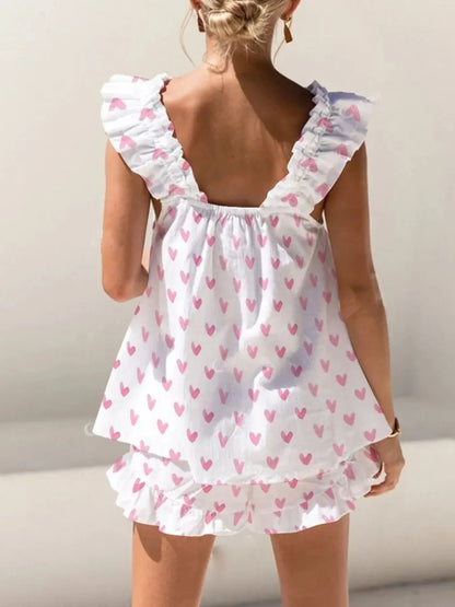 Hazel Blues® |  Ruffled Striped Tank and Shorts Set