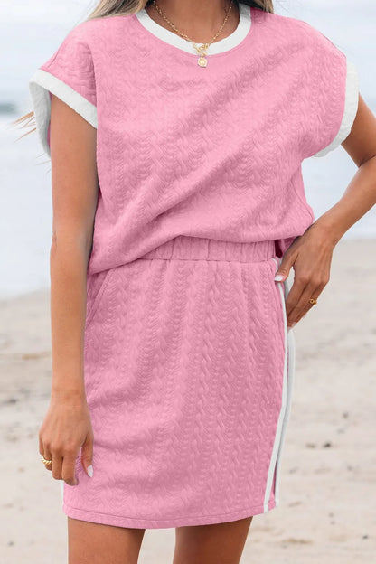 Hazel Blues® |  Textured Round Neck Top and Skirt Set